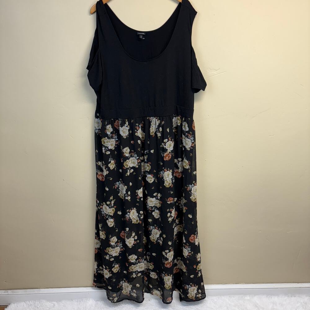 Torrid Cold Shoulder Black Floral Chiffon Maxi Dr… - image 2